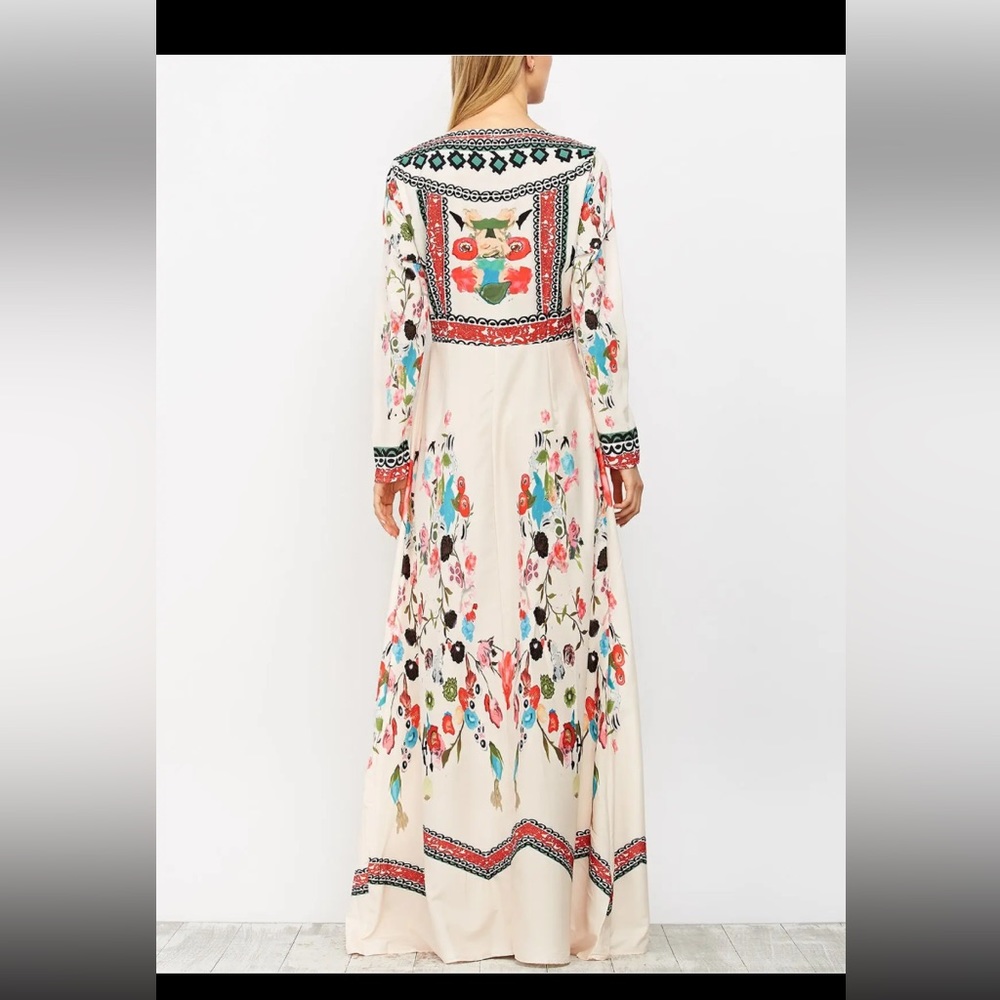 Long sleeve ethnic botanical print maxi